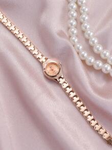 jw 1 Pieza Reloj de mujer Premium de color rosa, dulce y delicado, con caja de aleación redonda, esfera de moda con escala de cristales, reloj de cuarzo elegante, fácil de llevar, adecuado para decoración diaria, regalo de vuelta al colegio para estudiantes