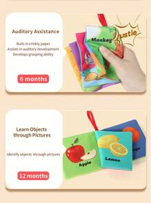 6 piezas de libros de tela suave, libros de tela irrompibles para frutas, animales, números, formas, reconocimiento familiar, juguetes cognitivos para promover el aprendizaje temprano y el desarrollo cognitivo, regalos de Navidad, cumpleaños, Acción de Gracias, libros sensoriales para bebés, libros cognitivos