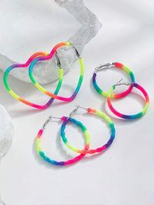 3 Cặp bông tai vòng tròn hình trái tim dệt Boho nhiều màu sắc dành cho nữ, thích hợp để đeo hàng ngày và làm quà tặng, bông tai độc đáo - Nhiều màu - Xem 6