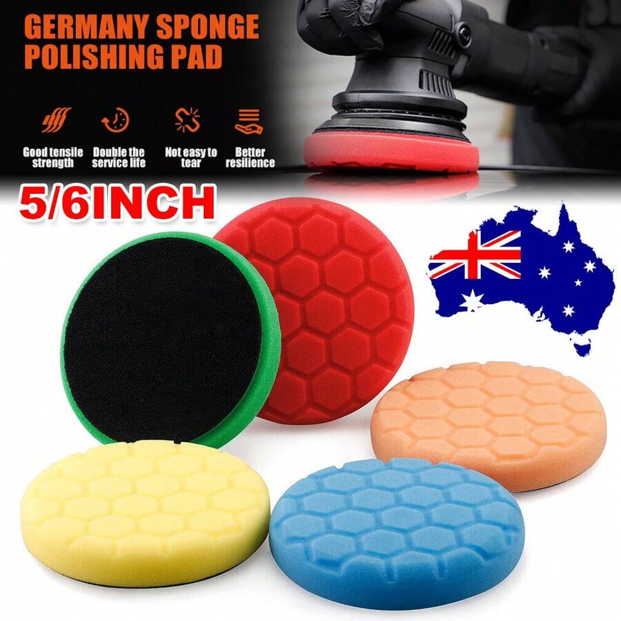 5pcs 5"(125mm)/6"(150mm) Hex Logic Sponge Buffing Polishing Pads T120/T80/T60/T40/T20 For Polisher