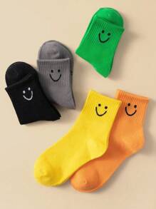 Set de 5/10/20 pares de calcetines para niños con diseño de cara sonriente, cómodos, suaves, transpirables y versátiles hasta el tobillo, apropiados para la vida diaria, vacaciones y vuelta al colegio