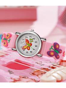 1pc Macaron Stylish Butterfly Arabic Numeral Dial Silicone Quartz Watch, Suitable As Birthday Gift, Graduation Gift, Daily Outfit - White - View 6