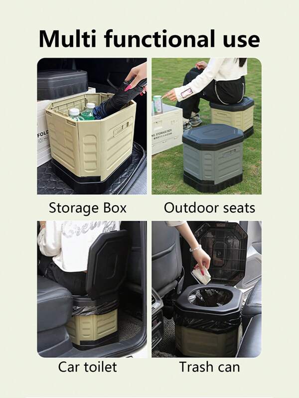 1 pieza Inodoro portátil plegable multiusos para acampar, simple baño de emergencia, papelera, recipiente móvil plegable para viajar, de material PP resistente, gran capacidad de almacenamiento, conveniente