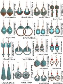 TopHanqi Conjunto de 18/3 pares de pendientes vintage de estilo bohemio en color bronce para mujeres, pendientes geométricos con turquesa sintética, aptos para uso diario, transporte, fiesta, citas, fotografía callejera, todas las estaciones