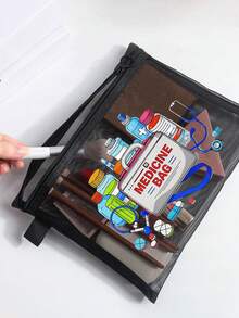 Bolsa de malla con patrón de botella de medicina de dibujos animados "Bolsa médica", bolsa de almacenamiento portátil con cojín de aire rojo, bolsa de maquillaje, bolsa de productos de cuidado de la piel, artículos de viaje, suministros de dormitorio, regalos de novia de boda, regalos del Día de la Madre, regalos de cumpleaños, regalos para amigos y maestros, bolsa de almacenamiento de medicamentos, almacenamiento de baño, almacenamiento de joyas, bolsa de almacenamiento de aceite labial y cosméticos, bolsa de lavado para dormitorio de estudiantes, regalo para esposa, familia, amigos, colegas - Multicolor - Ver 2