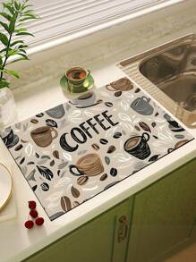 1pc Coffee Machine Absorbent Drip Mat, 5mm Thick Square Silica Gel Drying Pad, Quick Drying Protective Dish Drying Mat, Suitable For Washing Machine, Dryer, Kitchen And Bathroom, Modern Practical Pad, Absorb Grey Water, Ideal Gift, Washing Machine Dust Cover, Bedside Cabinet, Refrigerator, Countertop Mat, Multi-Purpose Washing Machine Top Cover Mat