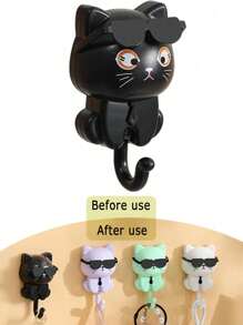 Creative Cartoon Cat Shaped Keychain Hook, Paste Wall Hanging, No Drilling, Easy To Install, Plastic Casual Style Coat Rack With Glasses Gravity Function, Suitable For Home, Kitchen, Bathroom, Bedroom, Office - Casual Style Wall-Mounted Plastic Keychain Rack, Easy To Install, Can Hang Hats, Keys, Towels, Scarves, Bags, No Hole Punching Home Bathroom Decoration, Bathroom Storage For All Seasons