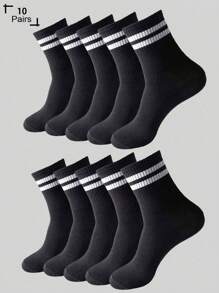 10 Paar/20 Paar unisex schwarz-weiß gestreifte und einfarbige atmungsaktive Socken bis zur Mitte des Knöchels als Freizeitsocken