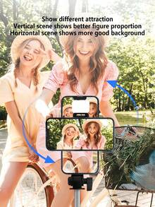 带三脚架、LED 灯和遥控器的蓝牙自拍杆、手机支架，用于直播、摄影和旅行 LED 灯便携式 LED 视频灯可调光，相机和摄像机 Vlogging 用于照片自拍视频录制缩放会议、采访、直播、Vlog、家庭聚会、圣诞派对拍摄、手持自拍、户外活动与 Android 手机兼容，适用于暑假、旅行、补光、户外活动、直播三脚架 - 黑色 - 查看 6