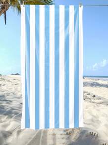 1pc Vibrant Light Blue Striped Beach Towel, Super Absorbent Microfiber Extra Large Beach Blanket, Suitable For Travel, Pool, Diving, Surfing, Yoga, Camping, Available In Multiple Sizes, Beach Accessory Beach Essentials