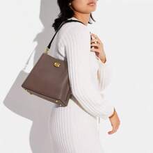 Coach Willow 24 Women's Leather Shoulder Crossbody Bag Handbag Purse Bucket Bag for Women with Twist-lock Closure and Adjustable Detachable Straps