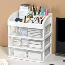 4-stöckige Kosmetik Make-up Datei Aufbewahrungsbox Organizer Schmuckkasten Make-up Koffer mit Schublade, einfach und transparent sortiertes Regal, Büro Schreibtisch Stationery Aufbewahrung, für Schulmaterial, Schulanfang