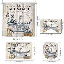 Fun Skeleton Polyester Shower Curtain Set - 1pc/4pcs Waterproof Bathroom Decor With 12 Hooks, Anti-Slip Bath Mat, U-Shaped Toilet Mat, Toilet Lid Cover Back To School