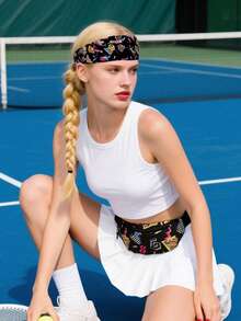 Set 2 buc. bandă sport și geantă de talie, design elegant, colorat, retro, moale, confortabil, în stil anii '80/'90, unisex pentru petreceri de vară, golf, ciclism, yoga și sport