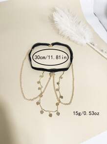 1pc Black Lace Elastic Thigh Garter, Fashionable Tassel & Heart Chain Thigh Chain Leg Harness, Bridal Wedding Accessories