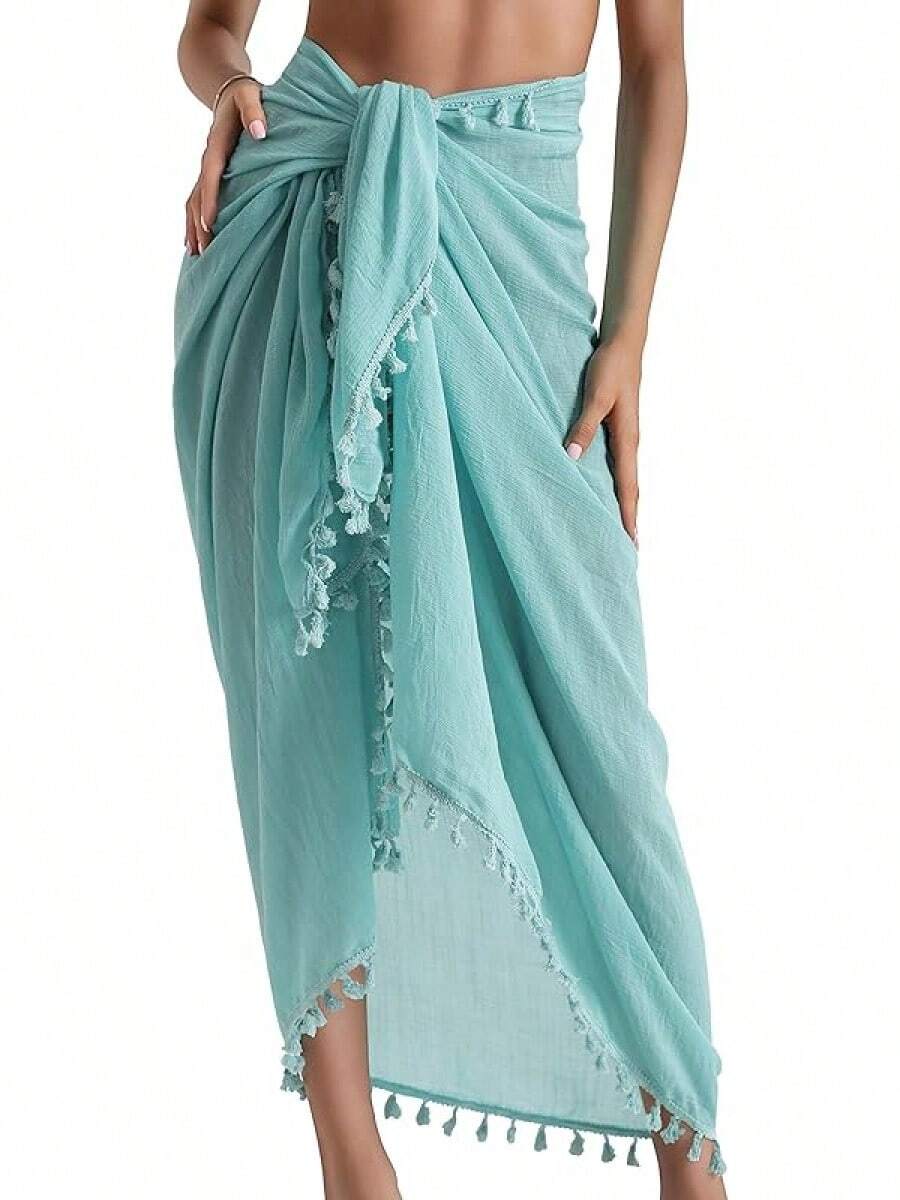 Eicolorte Sarong Cover Up Womens Beach Cover Up Bikini Bathing Suit Swimsuit Swimwear Coverup Sarong Pareo Wraps Women - 藍色 - 查看 1