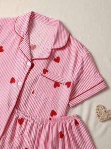 Conjunto de Pijama Curto com Estampa de Conchas Oceânicas para Mulheres Plus Size - Top de Manga Curta com Gola de Botão e Calça, Roupa de Dormir Macia, Lavável em Máquina, Pode Ser Usado como Roupa Externa - Multicolorido - Visão 6