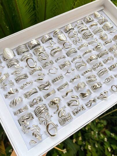 3/6/9/12/24 piezas Anillos geométricos sencillos abiertos de acero inoxidable, diseño de moda adecuado para el uso diario para mujeres (enviados al azar)