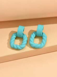 1 Pair Minimalist Square Ring Earrings, Spray Painted Acrylic Jewelry