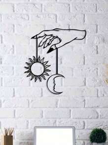 Mond und Sonne Metall Wanddekoration, Mond und Sonne Umriss dekoratives Kunstwerk, kreative Eisenhandwerkskunst, geeignet für Schlafzimmer, Wohnzimmer, Arbeitszimmer, Esszimmer, Innen- und Außenwanddekoration, lasergeschnitzter Metallanhänger mit Loch