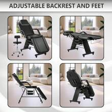 Adjustable Chair With Wheels 73inch Tattoo Bed Client Massage Table With Stool Massage Table Bed Spa Beauty Esthetician White