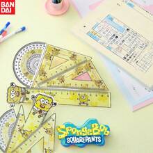 4pcs Bandai, Stationery, Drawing Set, Ruler Set, Cute Cartoon Ruler, Student Stationery, Office Supplies, School Supplies, Cute Plastic Ruler, Protractor, And Triangular Plate With Cartoon Cartoon Design, Perfect For Schools And Stationery Supplies, Playful Design, Plastic, School Ruler, Perfect Party Gift&Birthday Surprise Gift, Ideal For Christmas, Halloween, Thanksgiving Gifts., School Supplies,Back To School