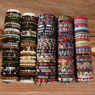 Lot de 77 bracelets faits main en corde perlée, bracelets superposés à la mode pour hommes et femmes, livraison aléatoire