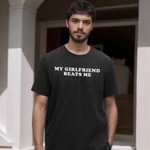 My Girlfriend Me Funny T-Shirt Print Short Sleeve T-Shirt T Shirt Black T Shirt Printed Short Sleeve T-Shirt For Summer Graphic Tees Graffiti Shirt Round Neck Oversized T Shirt Sleeve Casual T-Shirt, Street Hip Hop Style T-Shirt 100% Heavy Cotton All-Season Wear Individuality Unisex Top Gifts For Girlfriend Boyfriend