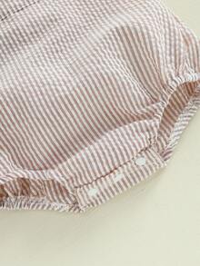 Infant Baby Girl Boy Romper Bodysuit Striped Sleeveless Jumpsuit Overalls One Piece Outfit Summer Clothes - 卡其色 - 查看 5