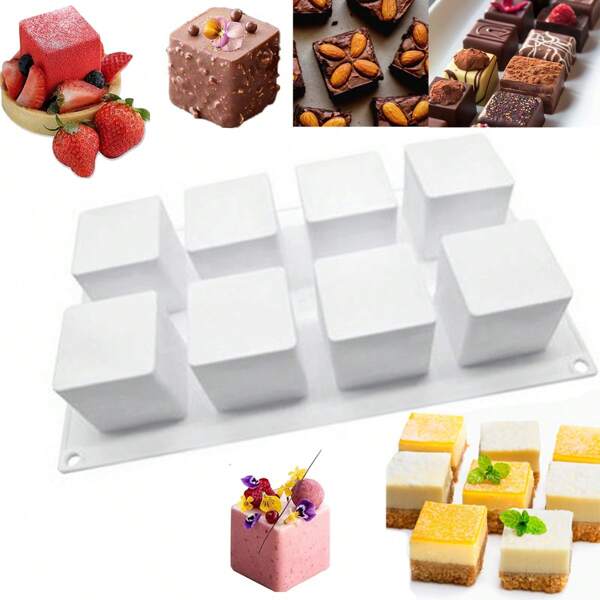 8-Cavity 2in X 2in X 2in Cube Cake Mold, Non-Stick Baking Mold, Suitable For Mousse Cakes, Chocolate, Truffles, Ice Cube, Cake Decor Silicone Molds