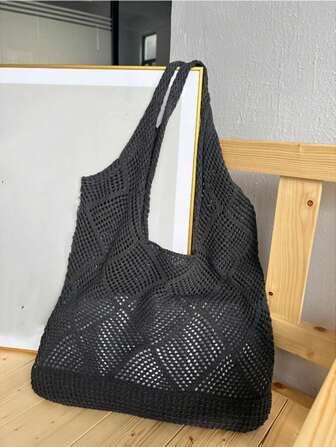 Women Girls Summer Hollow Woven Large Capacity Shoulder Bags Crochet Bag Knitting Handbags Female Shopping Tote Bags Women Hollow Knitted Shoulder Bag Simple Crochet Handbag Lightweight Casual Hollow Out Pattern Crochet Bag Vacation Style For Teen Girls Women College Students Perfect For College,Outdoors, Travel, Outings,Casual Vacation, Beach Bag, Shoulder Bag, Tote Bag