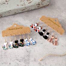 Aretes colgantes con diseño de gato de estilo floral salpicado y caprichoso, esmaltados a mano de metal con estilo de dibujos animados bohemio, accesorio de joyería adorable para mujer para uso diario, vacaciones, cumpleaños, fiesta, regalo de aniversario