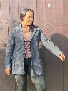 Women's Denim Blazer - Casual Style With A Sophisticated Touch, With Buttons And Pockets. - màu đen - Xem 5