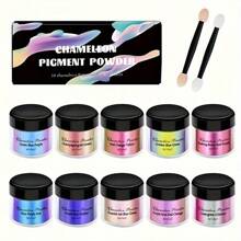 1 Set mit 10 Farben Spiegel Chamäleon Glanzpulver, 3g/Flasche, DIY Schmuckmalerei & Färbematerial, geeignet für Epoxidharz Walzenfärbung, verbessertes Chamäleon Pulver