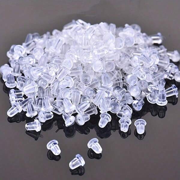 50pcs/100pcs Silicone Earring Backs, Soft Transparent Plastic Silicone Earring Studs Findings