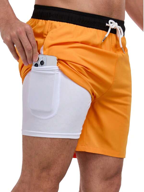 Nuevos pantalones cortos casuales de playa de verano para hombres con bolsillos con cremallera, talla grande con doble capa de forro de seda de leche
