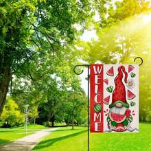 Zwerg Gartenflagge für den Sommer - leuchtendes rotes Zwerg Wassermelonen Hut, Eis und Sonnenblumen Design, beidseitig bedruckter Polyester Gartendeko, 12x18 Zoll, geeignet für saisonalen Farmhouse Stil, Outdoor Dekoration | Lustiges Design | Strapazierfähiger Polyester, Wassermelonen Thema Dekoration