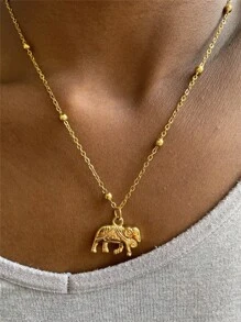 Fashionable Exaggerated Stainless Steel Elephant Pendant Necklace