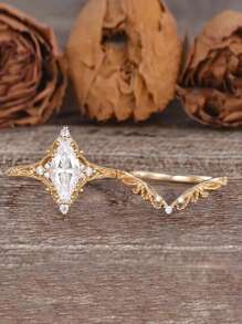 2 piezas Anillos con diseño de corona de reina de estilo elegante, con forma de rombo y circonita cúbica, adecuados para fiestas, vacaciones, cumpleaños, citas