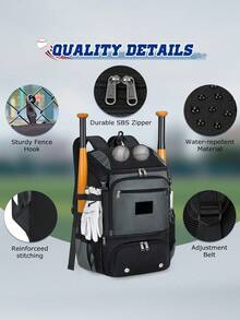 NUBILY Baseball Backpack For Youth & Adults - Lightweight Softball Bag With Shoe Compartment & Fence Hook | Bat Bag With Helmet Holder | Multi-Functional Sports Backpack For T-Ball & Training - Xám - Xem 6