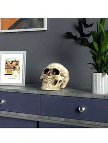 1pc Life-Size Resin Skeleton Decoration, Halloween Table Decor, Wedding Decor, Birthday Party Decoration, Realistic Adult Skull Model, Gothic Halloween Room Decor, Smiling Face - Multicolor - View 10