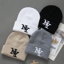 1/2/3pcs Letter Embroidered Fashionable Premium Windproof Knit Beanie Hat With For Men And Women Hip Hop Elastic Cap Fall Outfit - Multicolor - View 1
