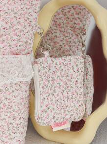 1 Bolso de hombro acolchado con monedero, Bolso de tote esponjoso con estampado floral menudo, Bolso de hombro con cremallera, Bolso corto de viaje, Bolso rosa de viaje, Bolsa de compras, Accesorio de bolso, Para viajes, trabajo y compras