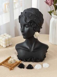 Elegant Handcrafted Beaded Tassel Earrings In Unique Silver Needle Shape, High-End Design For Party/Banquet/Vacation Wear