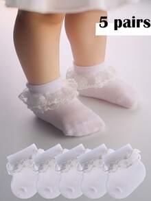 5 Pairs Baby Girl Kids Newborn Essentials Toddler Summer White Babies Frilly Ruffle Socks