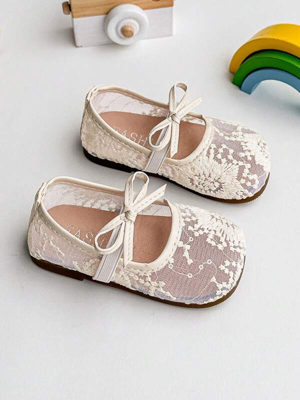 1 Pair Minimalist Solid Color Breathable Bow Decor Flat Shoes For Girl, Suitable For Spring And Summer