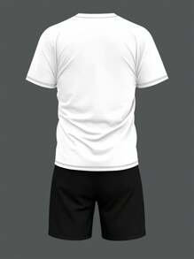 Men's Commuter Versatile Round Neck Short Sleeve Top And Shorts Set, Comfortable & Breathable