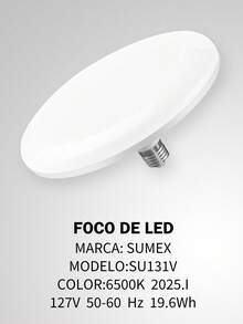 Foco LED Redondo de Alta Potencia 20W/30W/40W/50W/60W, Luz Blanca Fría 6500K, Bombilla Ahorro de Energía AC85-265V 50/60Hz, Lámpara para Techo con Rosca E27 Universal, Iluminación Moderna para Hogar, Oficina, Sala, Baño, Interior y Exterior, 50,000 Horas de Vida Útil, Luz Intensa para Casa o Negocio, Lámpara LED para Cuarto, Cocina o Pasillo - Torta blanca por 6500 K - Ver 8
