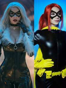 派对球黑色 PU 皮革猫面具、迷彩眼罩或超级英雄面具，适合派对角色扮演服装、角色扮演道具、面具、派对面具 - 彩色 - 查看 2