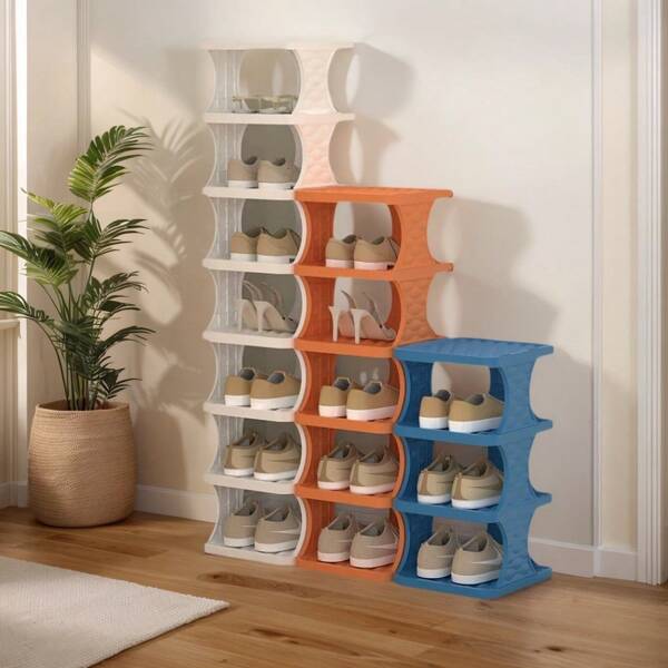 2-9 Layers Space Saving Foldable Shoe Rack Storage Rack - Multi-Layer Household Shoe Storage Artifact - White, Blue, Yellow Multi-Purpose Home Storage Decorative Rack - Dormitory Storage Artifact - Stackable And Detachable - Suitable For Entryway, Bedroom, Living Room - Easy To Assemble - Perfect For Back To School Season - Perfect Dormitory And Home Decor